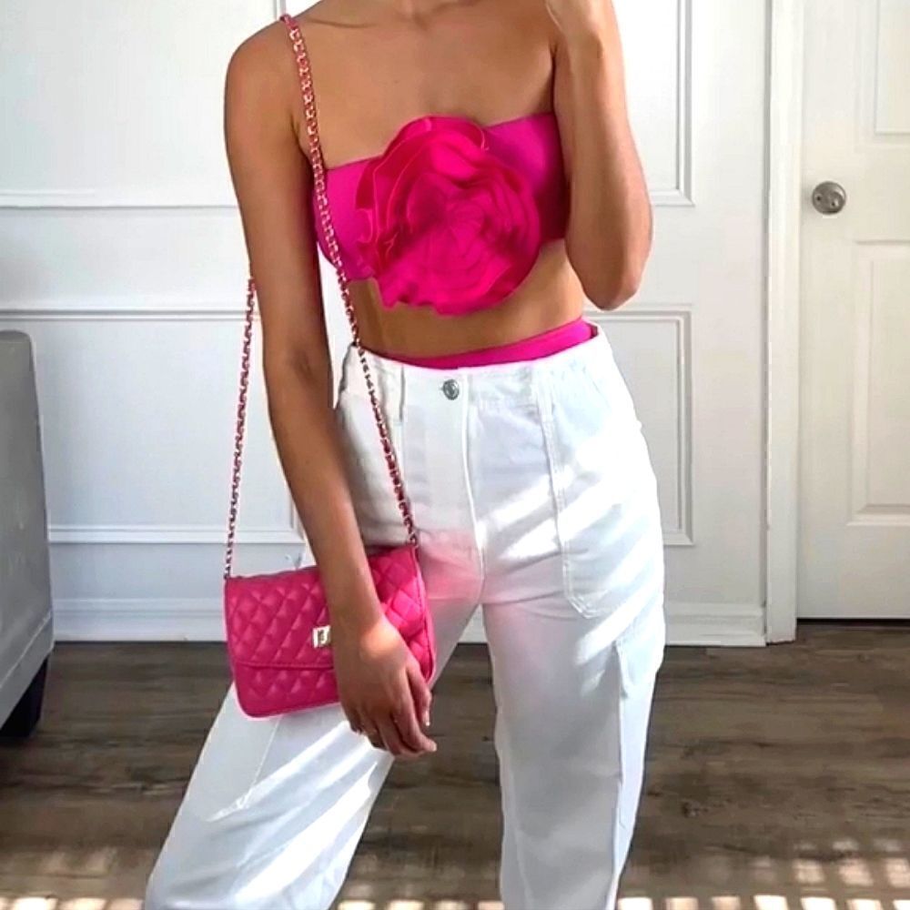 ZARA FLOWER APPLIQUE PINK TOP